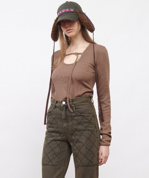 Belted U-Neck Top